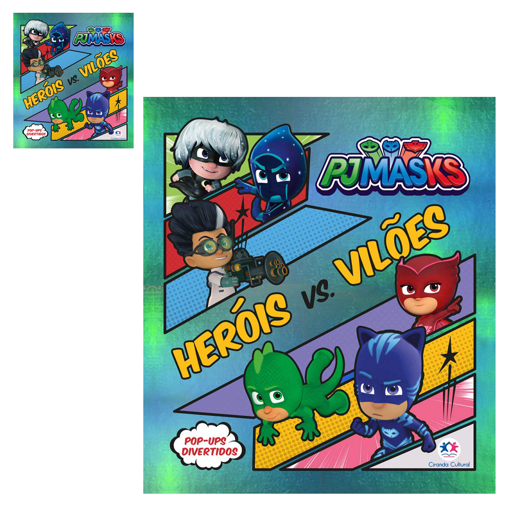 LIVRO PJ MASKS HEROIS VS VILOES POP-UPS DIVERTIDOS 10 PAGINAS 20X20CM