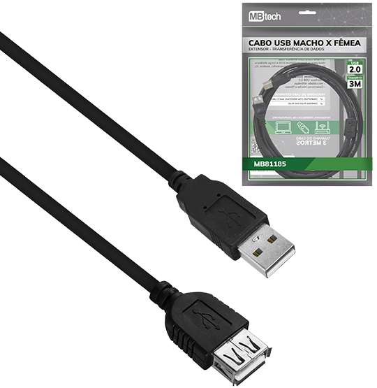 CABO EXTENSOR USB MACHO X USB FEMEA 2.0 3M