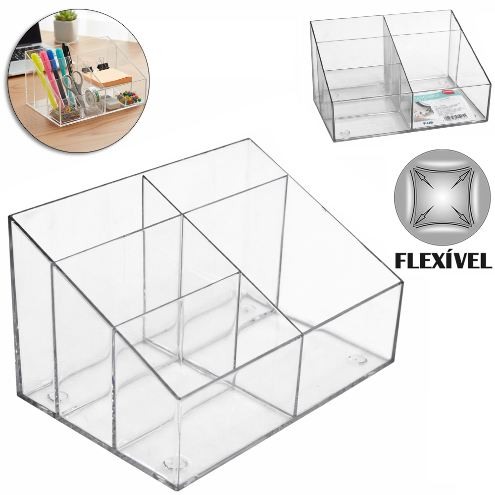 ORGANIZADOR DE PLASTICO PET FLEXIVEL RETANGULAR MULTIUSO COM 5 DIVISORIAS INOVA 17X10X10CM
