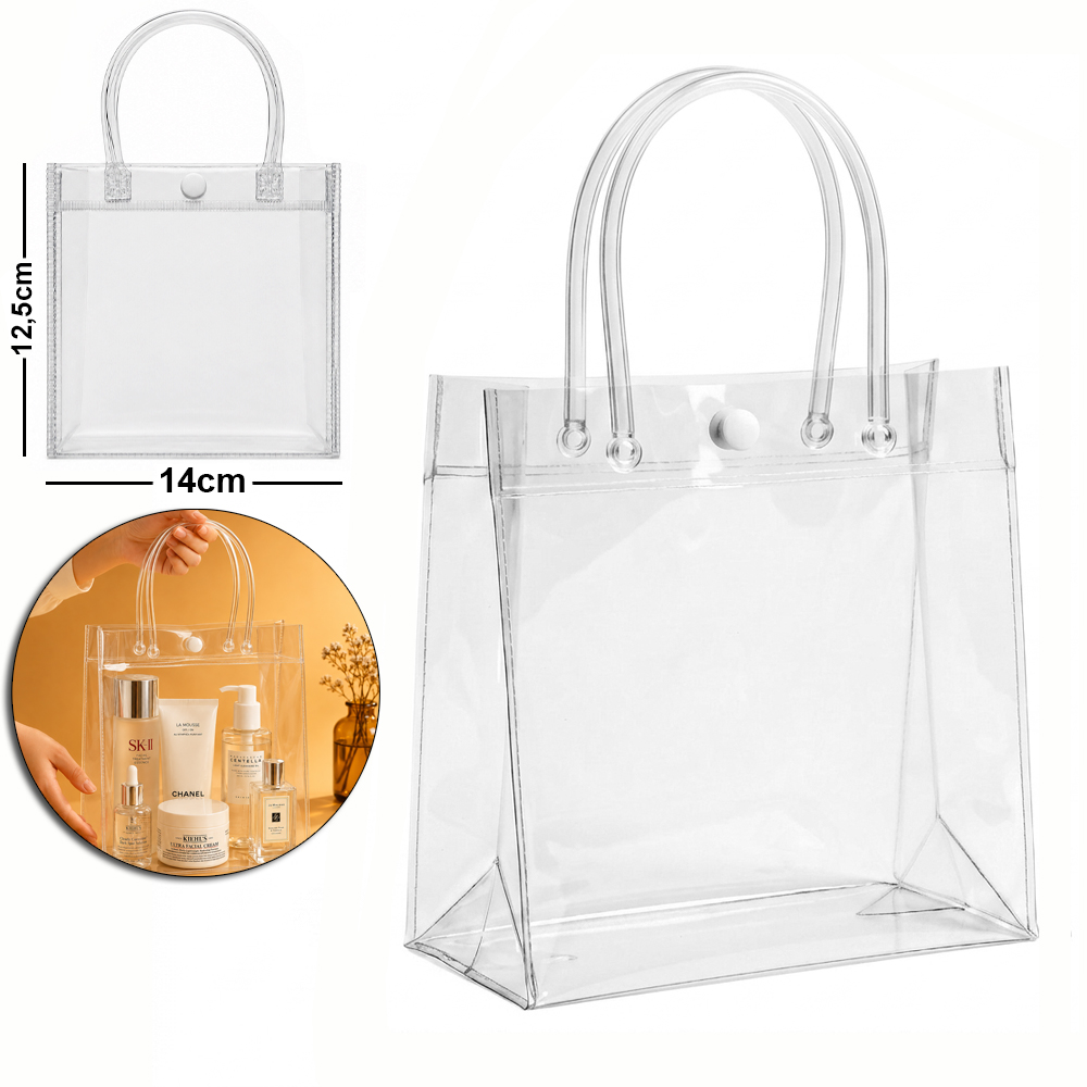 BOLSA SACOLA DE PLASTICO P/PRESENTE TRANSPARENTE 14X12,5X6CM SUP185 HOME ART