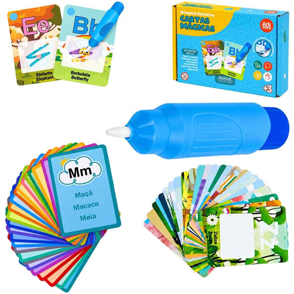 CARTAS MAGICAS BILINGUE PORTUGUES E INGLES + CANETA P/COLORIR C/AGUA AKT5106 ARK BRASIL
