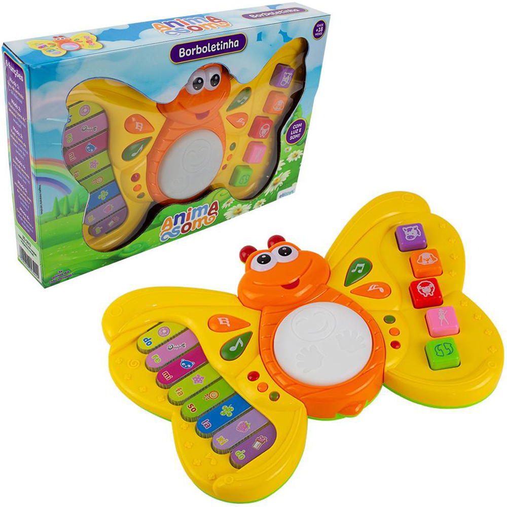 TECLADO / PIANO MUSICAL INFANTIL BORBOLETA COM LUZ A PILHA 