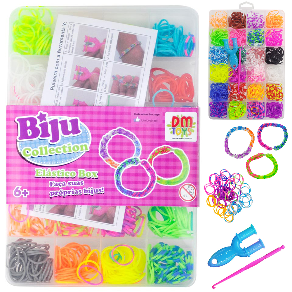 KIT BELEZA / BIJUTERIA INFANTIL COM ELASTICOS BOX NO ESTOJO