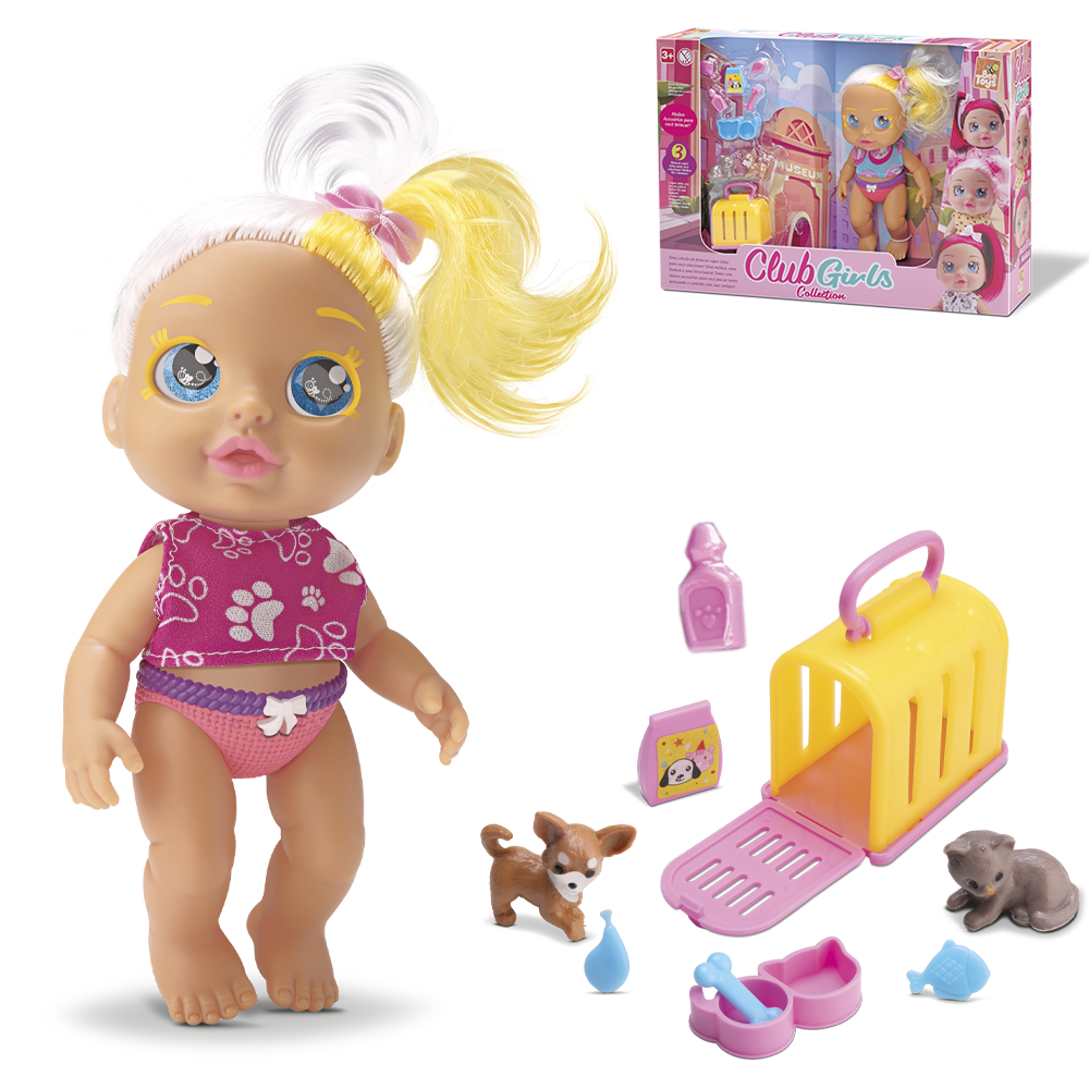 BONECA CLUB GIRLS PET COLLECTION COM CACHORRO + CASA / CASINHA E ACESSORIOS 10 PECAS