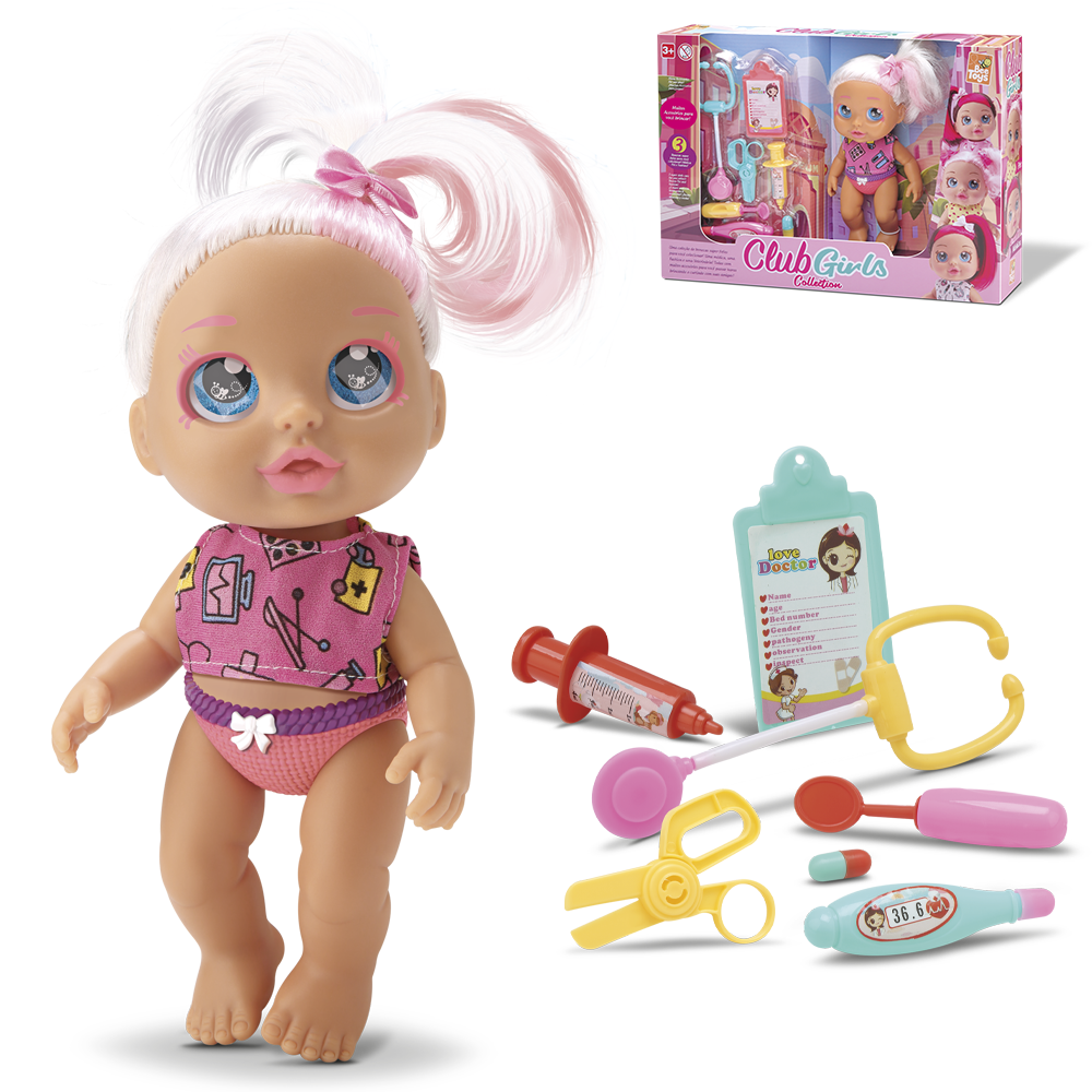 BONECA CLUB GIRLS MEDICA COLLECTION COM ESTETOSCOPIO + SERINGA E ACESSORIOS 8 PECAS