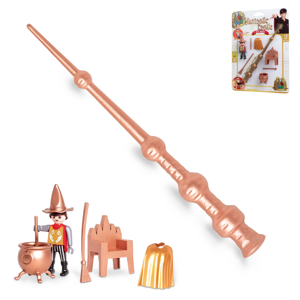 KIT MAGICO BRUXO COM BONECO + VARINHA MAGICA E ACESSORIOS FANTASTIC CASTLE 8 PECAS