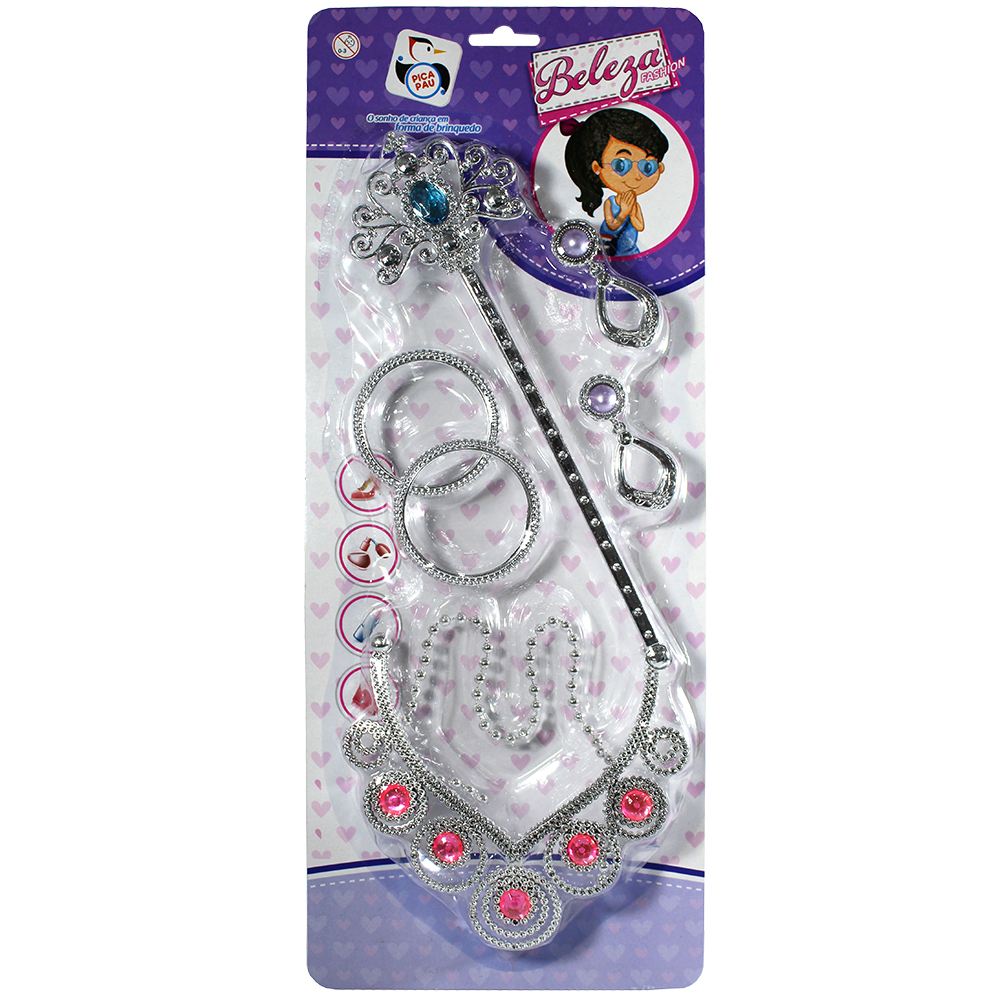 KIT BELEZA INFANTIL COM VARINHA / CETRO + BRINCO E ACESSORIOS BELEZA FASHION 6 PECAS