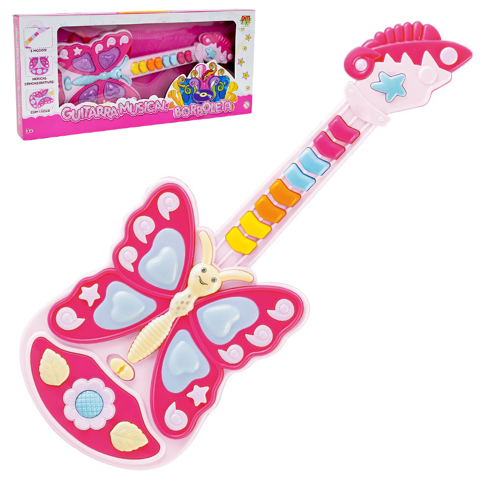 GUITARRA MUSICAL INFANTIL BORBOLETA COM LUZ A PILHA