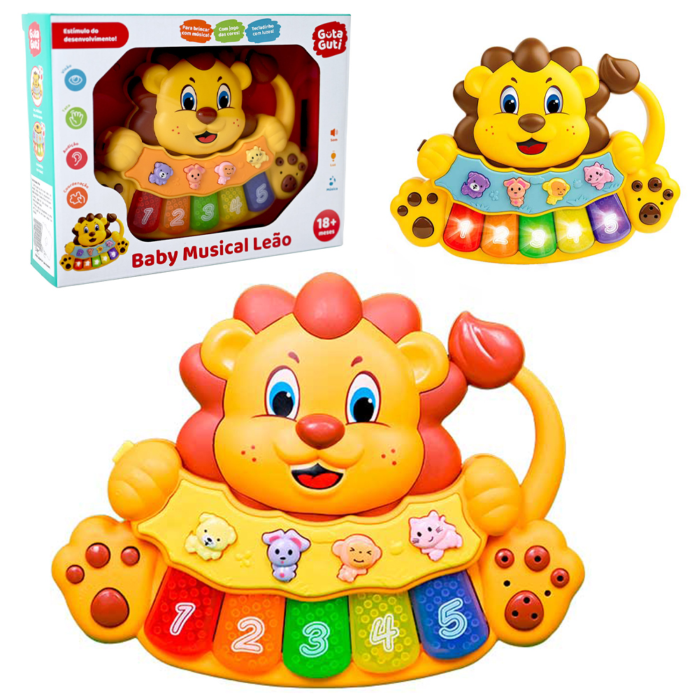 TECLADO / PIANO BABY MUSICAL LEOA INFANTIL COM LUZ A PILHA