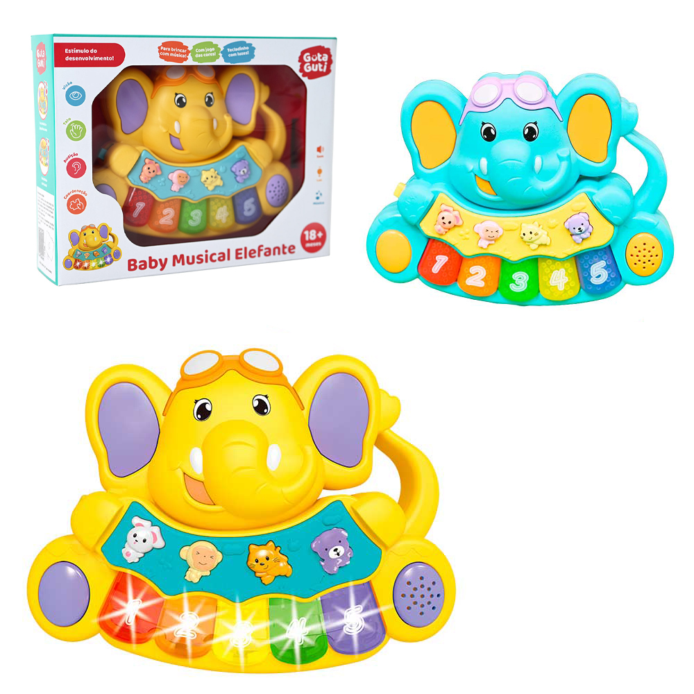 TECLADO / PIANO BABY MUSICAL ELEFANTE INFANTIL COM LUZ A PILHA