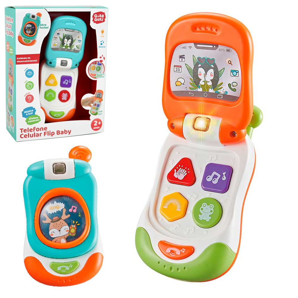 TELEFONE CELULAR FLIP BABY MUSICAL INFANTIL COM LUZ A PILHA