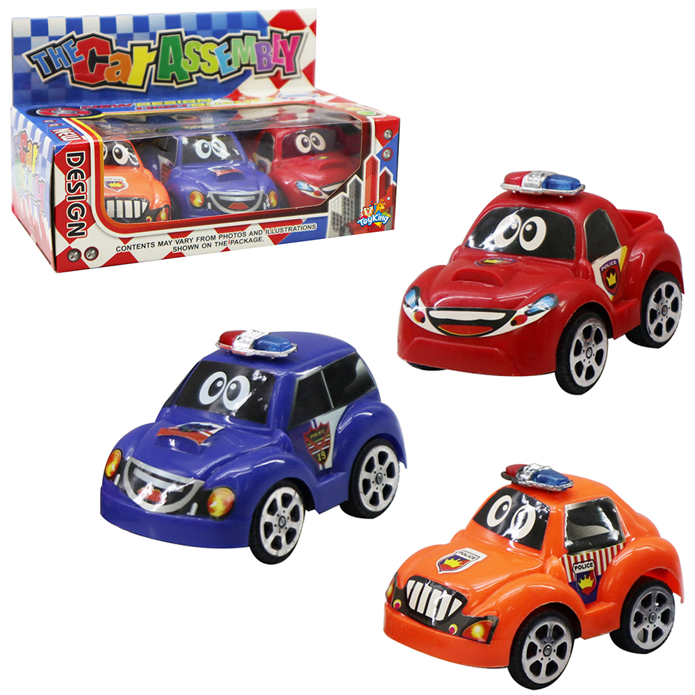 CARRO A FRICCAO PULL BACK POLICIA COM 3 PECAS 7,5X5X4,5CM