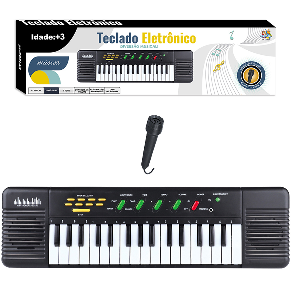 TECLADO / PIANO MUSICAL INFANTIL COM MICROFONE A PILHA