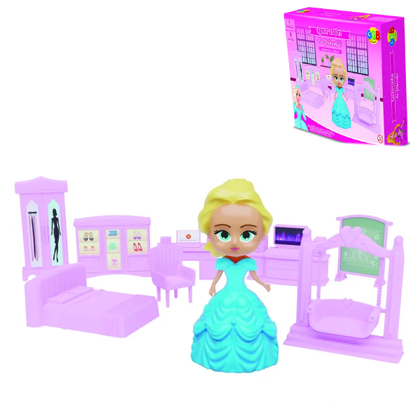 KIT MOVEIS INFANTIL COM BONECA + ACESSORIOS QUARTINHO DA PRINCESA + 8 ADESIVOS E 13 PECAS