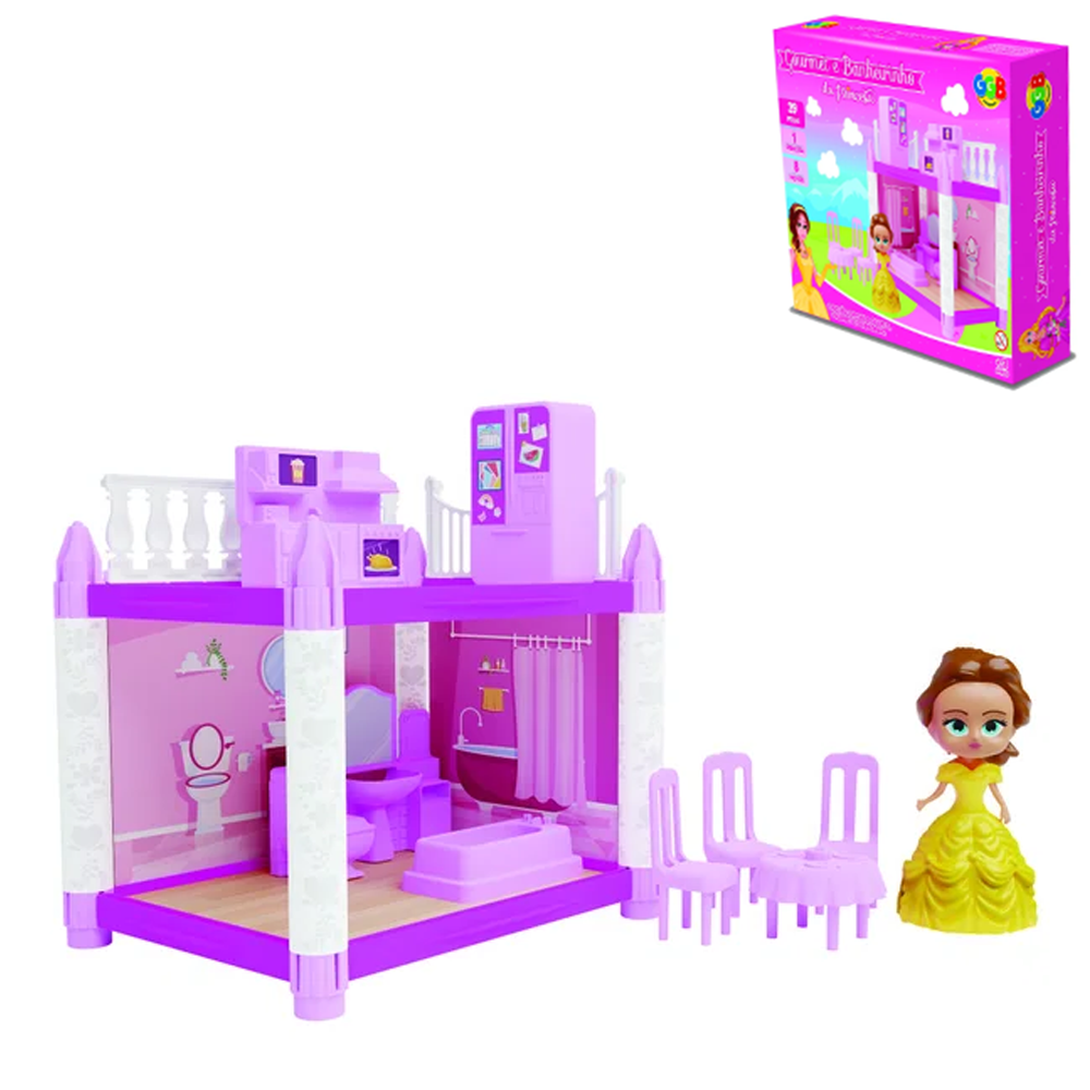 KIT MOVEIS INFANTIL COM BONECA + ACESSORIOS GOURMET E BANHEIRINHO + 5 ADESIVOS E 39 PECAS