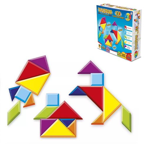 BRINQUEDO EDUCATIDO TANGRAM 100 FIGURAS PARA MONTAR 14 PECAS