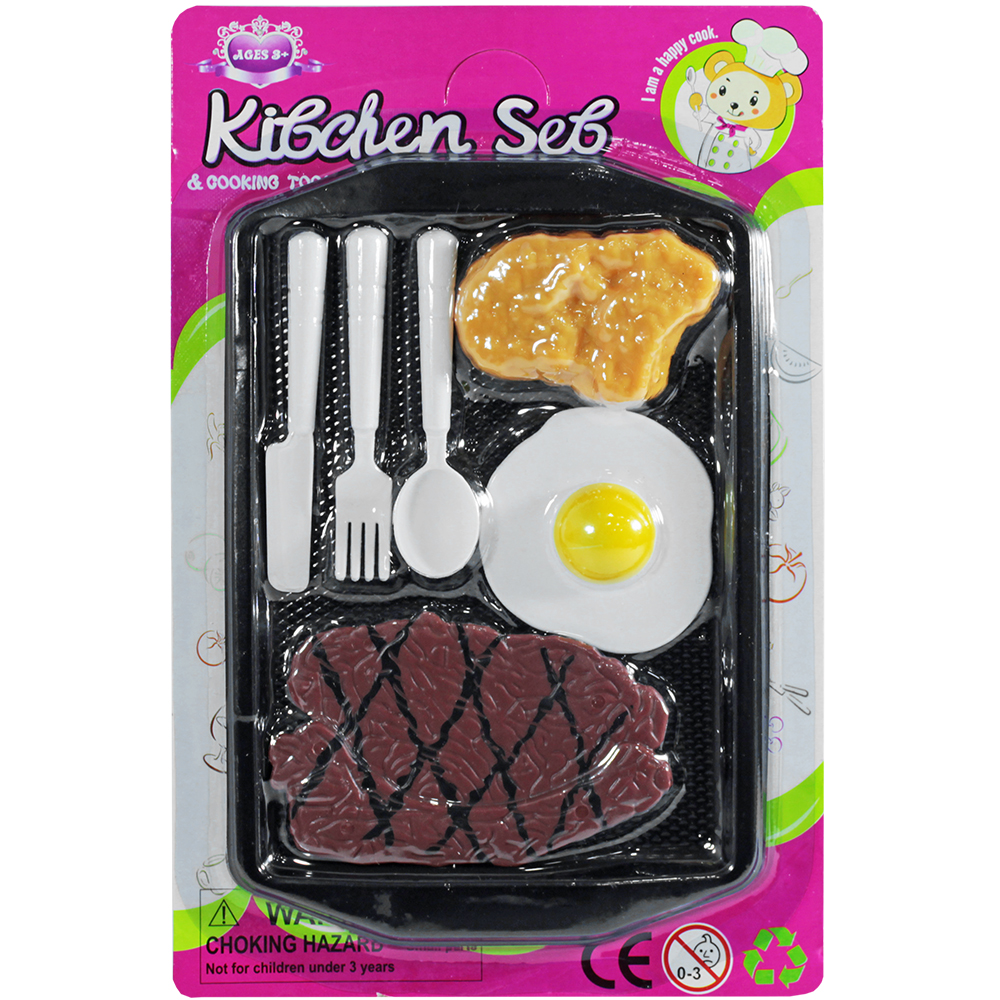 KIT COZINHA INFANTIL COM BANDEJA + OVO E ACESSORIOS KITCHEN SET 7 PECAS 