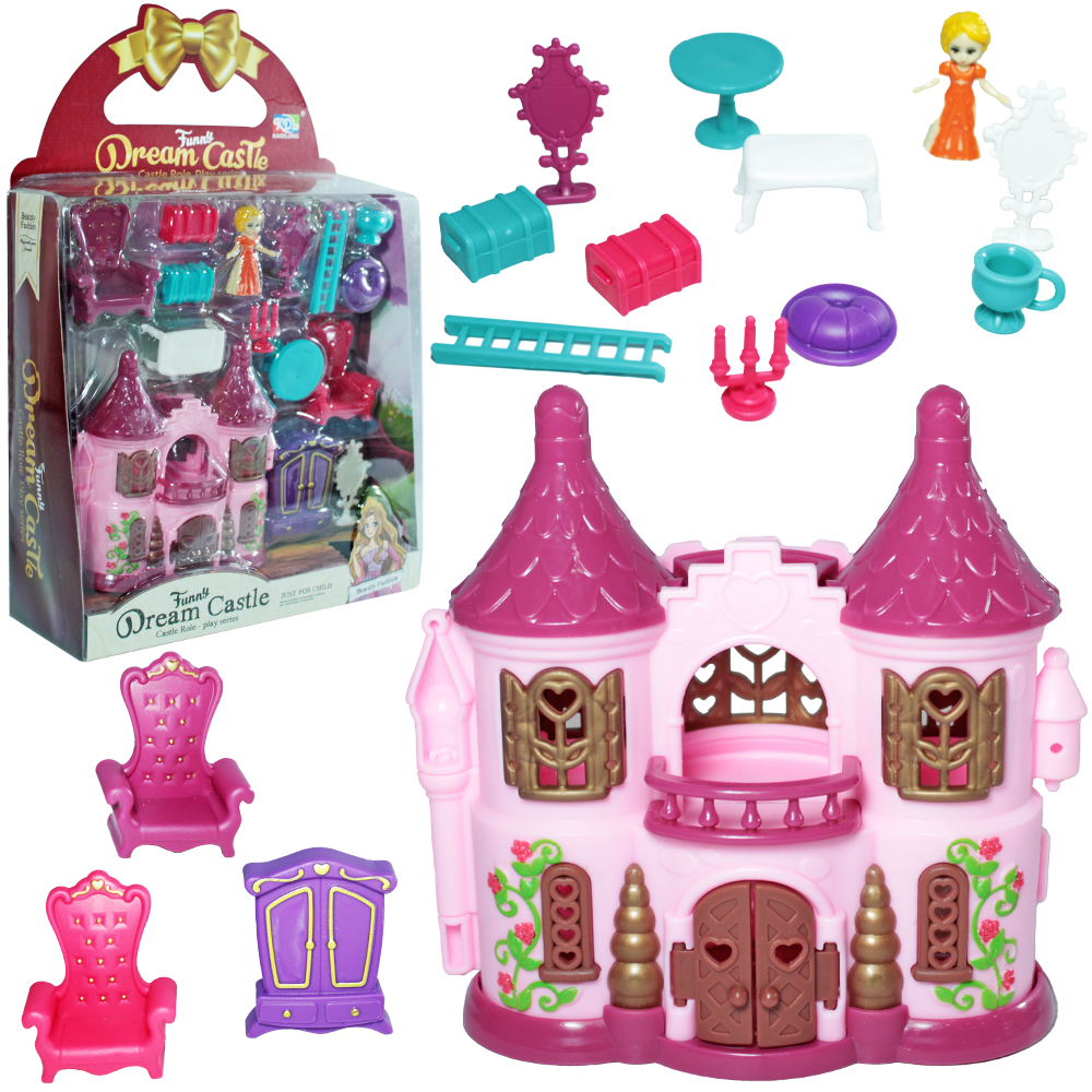 CASA / CASINHA CASTELO COM BONECA + MOVEIS DREAM CASTLE 14 PECAS 