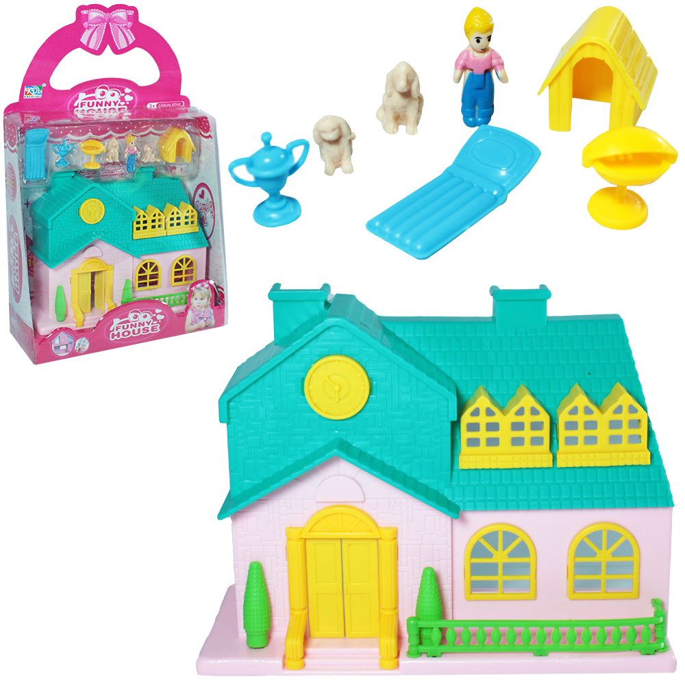 CASA / CASINHA CASTELO COM BONECA + CACHORRO E ACESSORIOS FUNNY HOUSE 8 PECAS