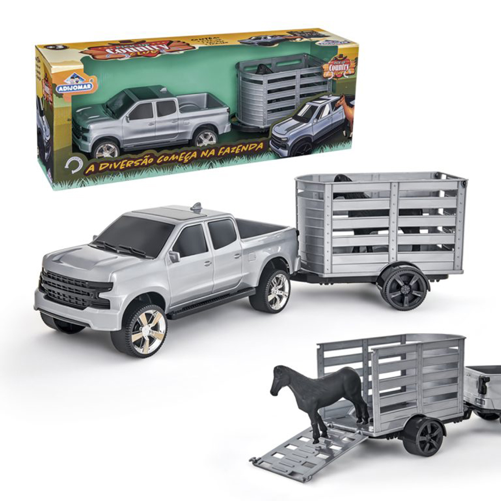 CARRO PICK-UP COUNTRY CLUB CAMINHONETE COM CARRETINHA RODA LIVRE + CAVALO 