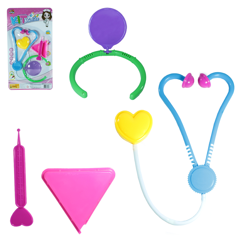 KIT MEDICO INFANTIL COM ESTETOSCOPIO E ACESSORIOS 4 PECAS