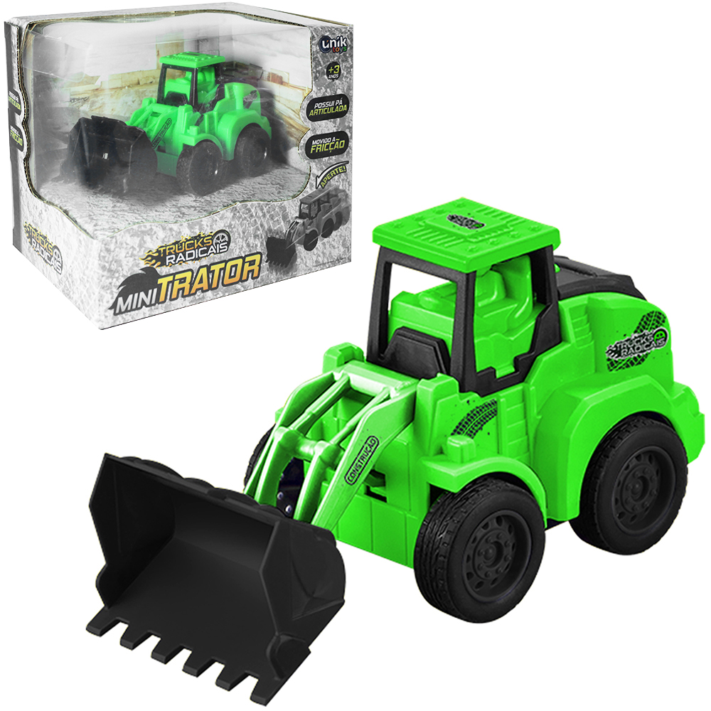 TRATOR PA CARREGADEIRA A FRICCAO PULL BACK TRUCKS RADICAIS MINI TRATOR VERDE 13X7X6,5CM