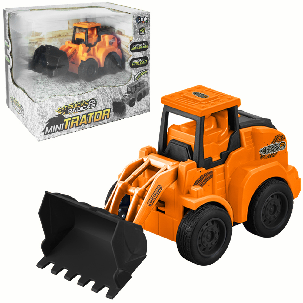 TRATOR PA CARREGADEIRA A FRICCAO PULL BACK TRUCKS RADICAIS MINI TRATOR LARANJA 13X7X6,5CM