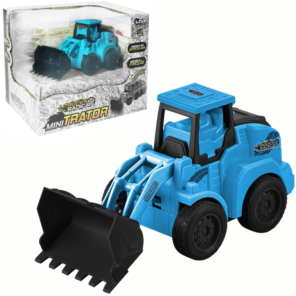 TRATOR PA CARREGADEIRA A FRICCAO PULL BACK TRUCKS RADICAIS MINI TRATOR AZUL 13X7X6,5CM