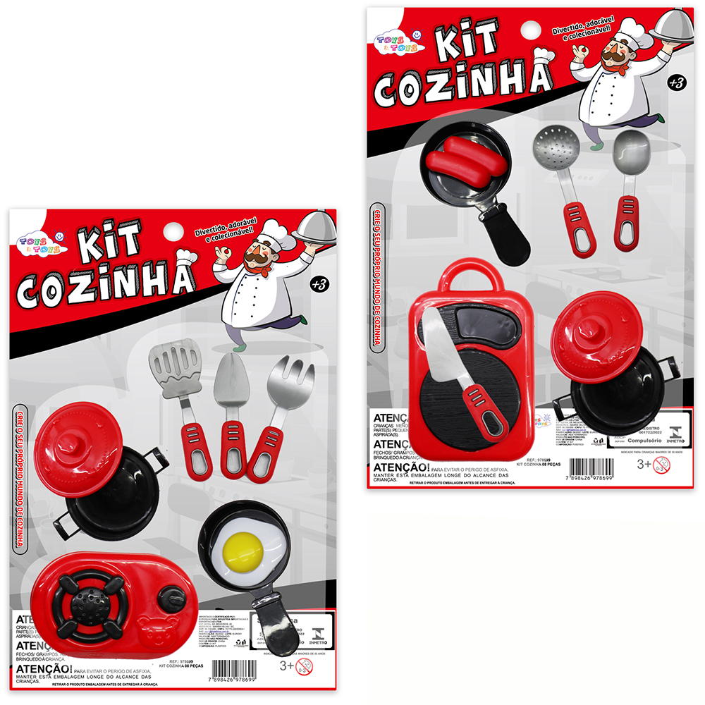 KIT COZINHA INFANTIL COM FOGAO + FRIGIDEIRA E ACESSORIOS 8 PECAS 