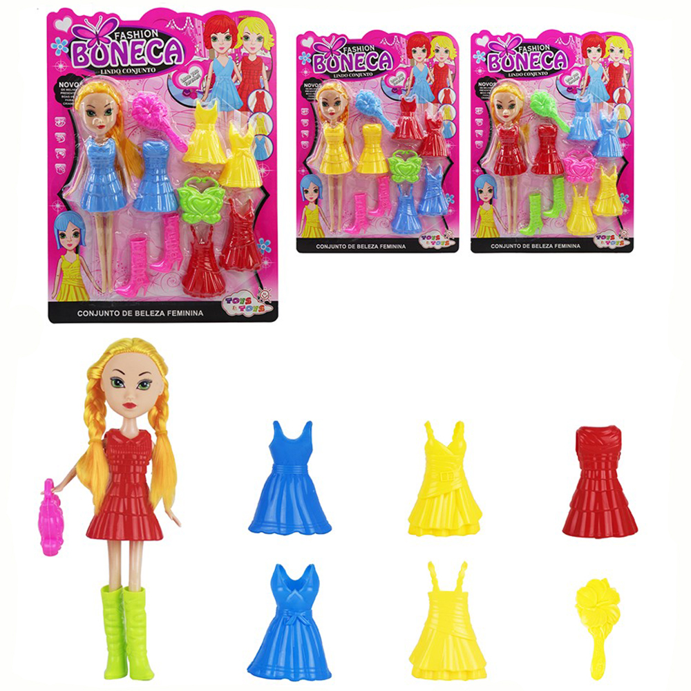 BONECA FASHION TROCA ROUPA DE PLASTICO COM ACESSORIOS 10 PECAS