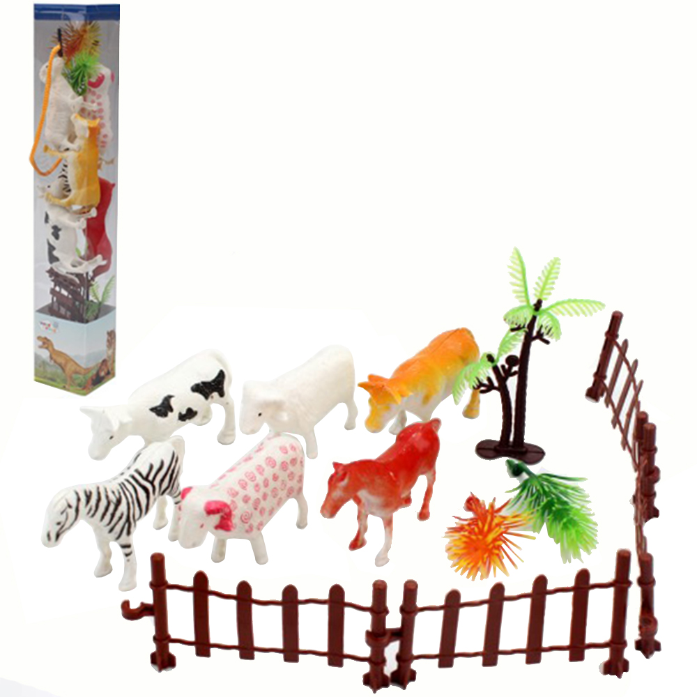 KIT ANIMAL FAZENDA DE PLASTICO COM ACESSORIOS SAFARI COM 13 PECAS NO TUBO