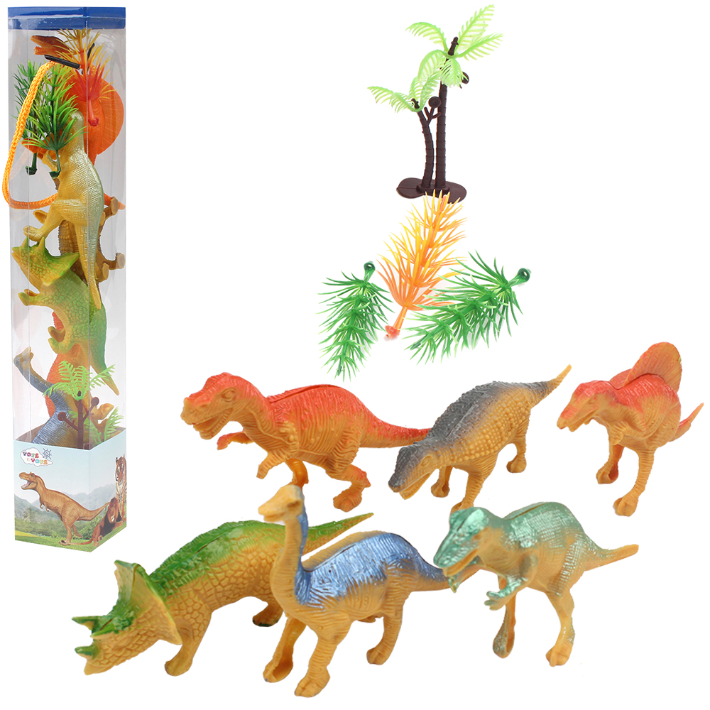 KIT ANIMAL DINOSSAURO DE PLASTICO COM ACESSORIOS SAFARI COM 10 PECAS NO TUBO