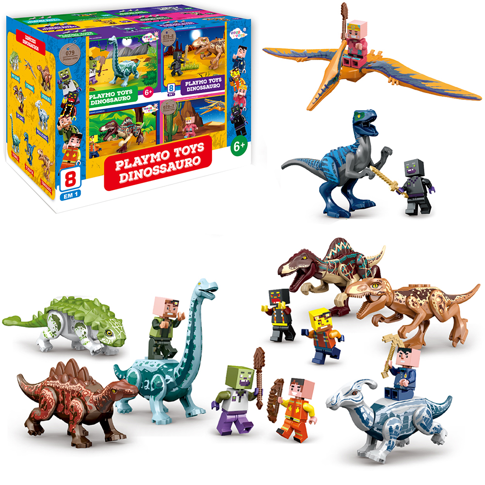 BLOCOS DE MONTAR PLAYMO TOYS DINOSSAURO COM BONECO 8 EM 1 TLEG 16 PECAS 