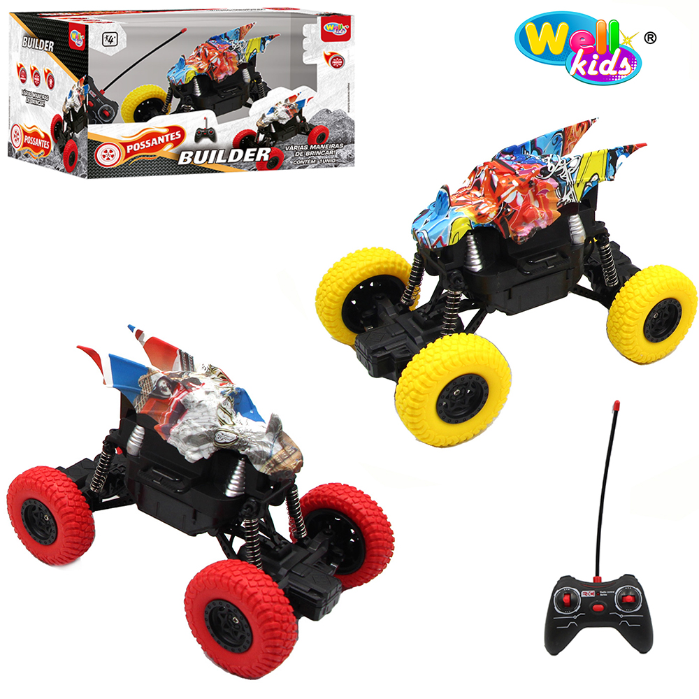 CARRO COM CONTROLE REMOTO SEM FIO DINOSSAURO BUILDER POSSANTES 7 FUNCOES A BATERIA RECARREGAVEL 