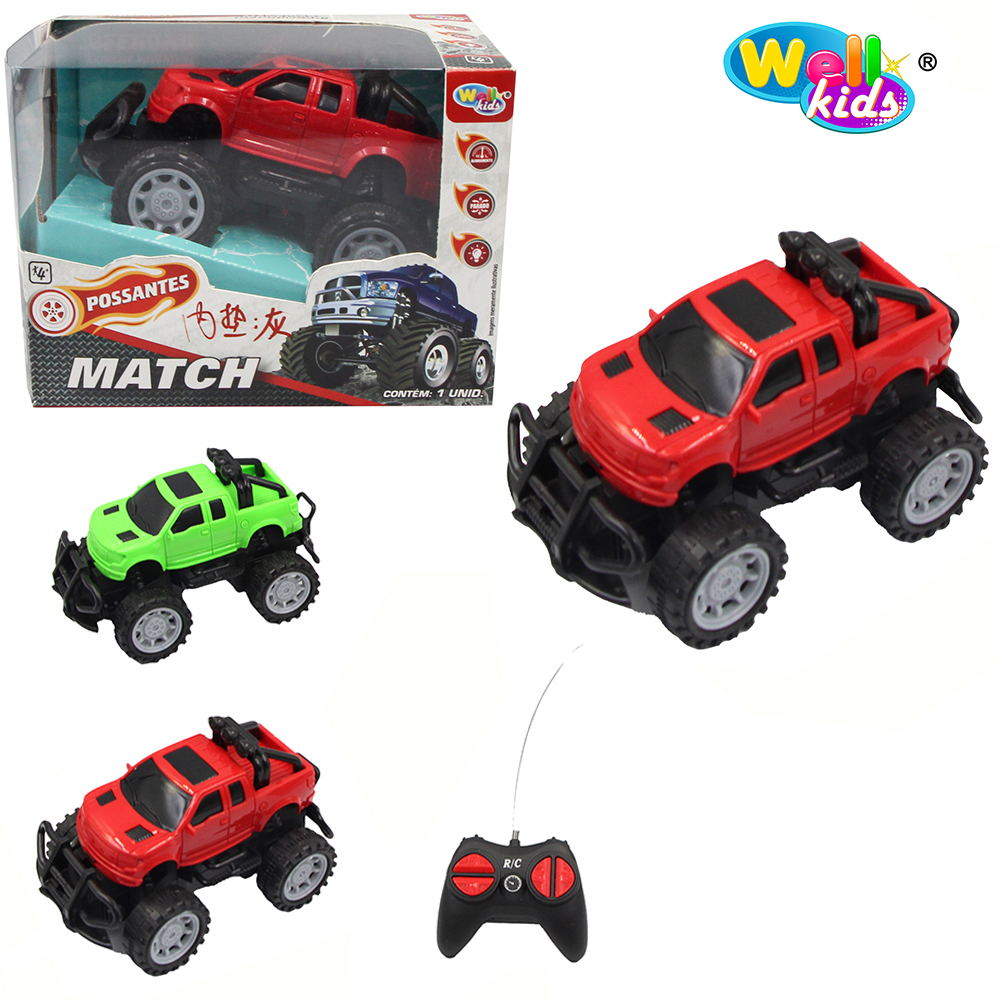 CARRO COM CONTROLE REMOTO SEM FIO PICK-UP MATCH POSSANTES 7 FUNCOES COM LUZ A PILHA