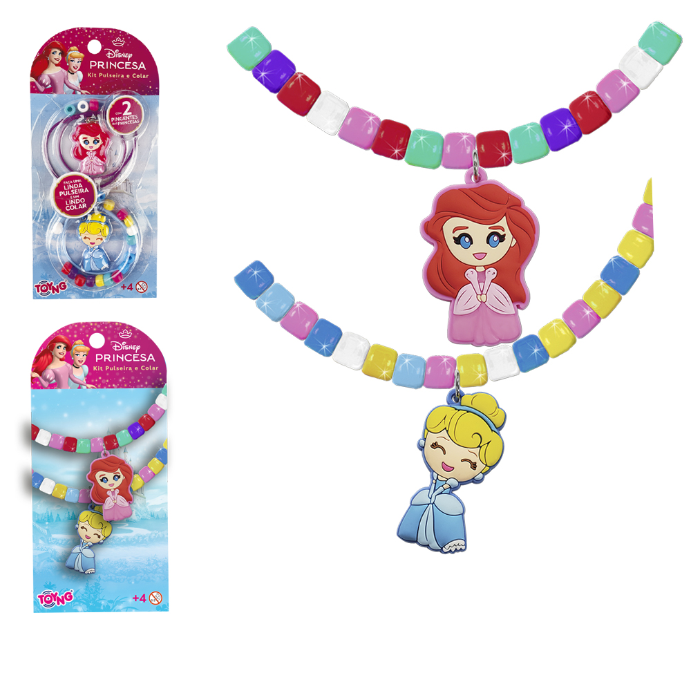 PRINCESA KIT BELEZA / BIJUTERIA INFANTIL COM PULSEIRA + COLAR E 2 PINGENTES 