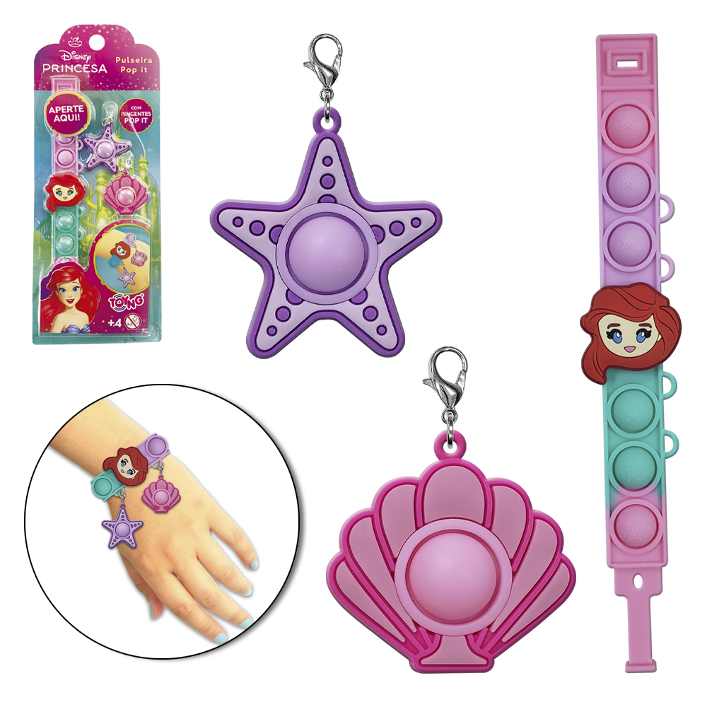 PRINCESA KIT BELEZA / BIJUTERIA INFANTIL COM PULSEIRA + 2 PINGENTES POP IT