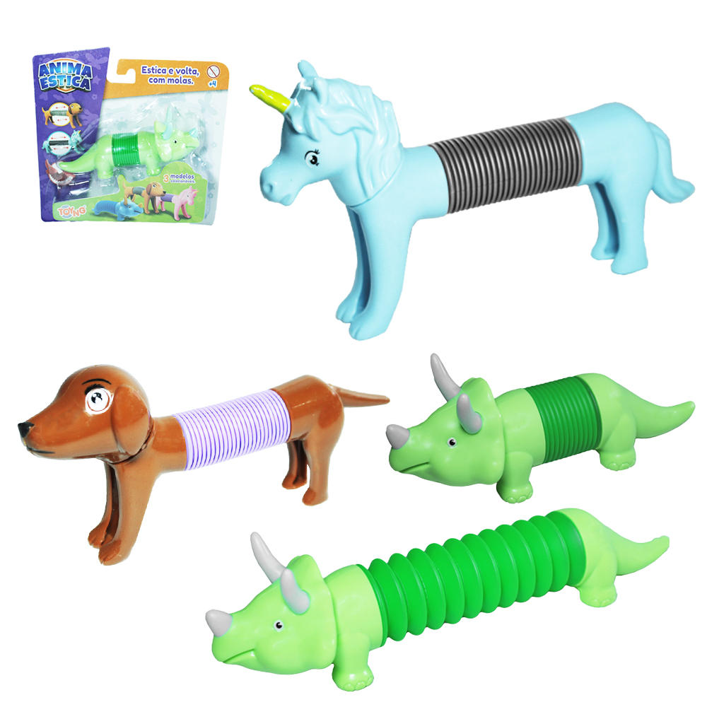 CACHORRO / DINOSSAURO / UNICORNIO ESTICA E VOLTA COM MOLA