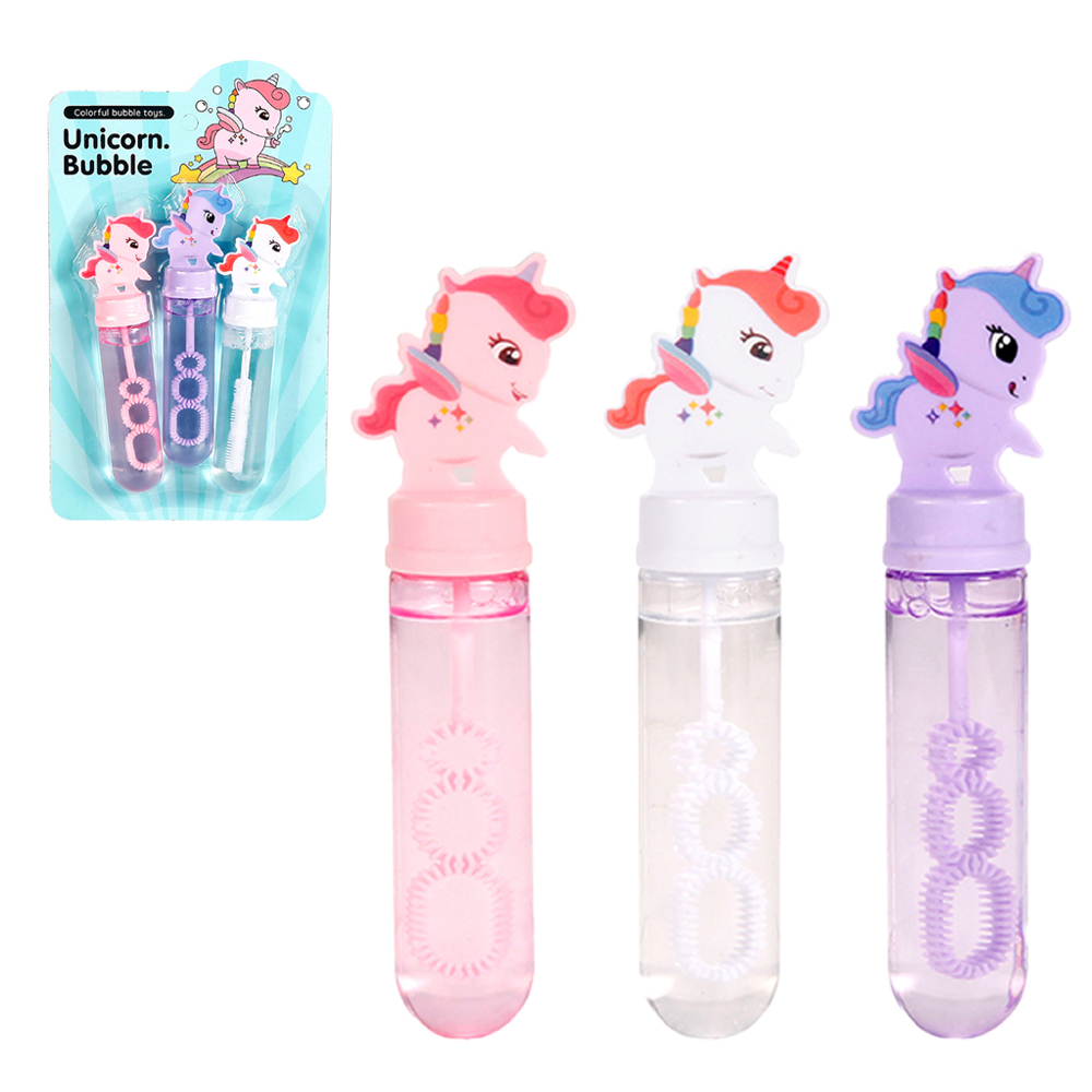 LANCA BOLHA DE SABAO NO TUBO UNICORNIO UNICORN BUBBLE COM 3 PECAS 14CM