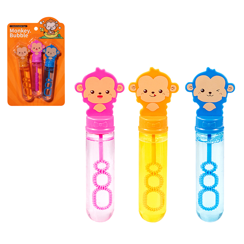 LANCA BOLHA DE SABAO NO TUBO MACACO MONKEY BUBBLE COM 3 PECAS 14CM 