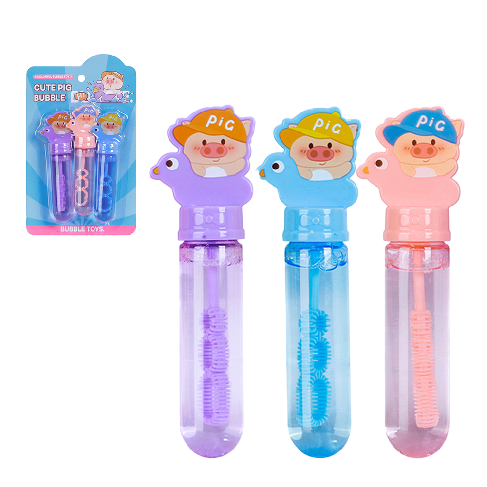 LANCA BOLHA DE SABAO NO TUBO PORCO CUTE PIG BUBBLE COM 3 PECAS 14CM