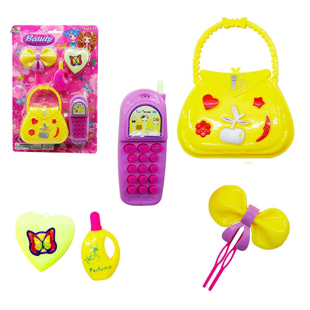 KIT BELEZA INFANTIL COM CELULAR + BOLSA E ACESSORIOS BEAUTY 5 PECAS