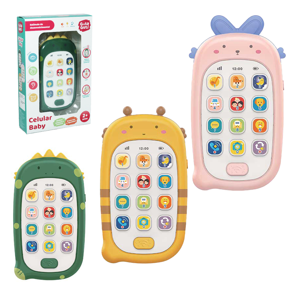 TELEFONE CELULAR BABY MUSICAL INFANTIL GRAVA E REPETE COM LUZ A PILHA 