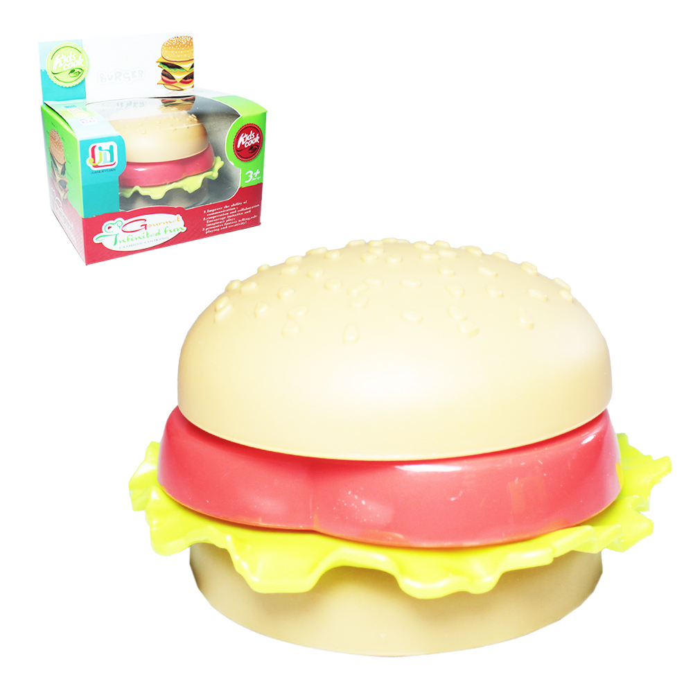 KIT COZINHA INFANTIL COM LANCHE HAMBURGUER 4 PECAS 