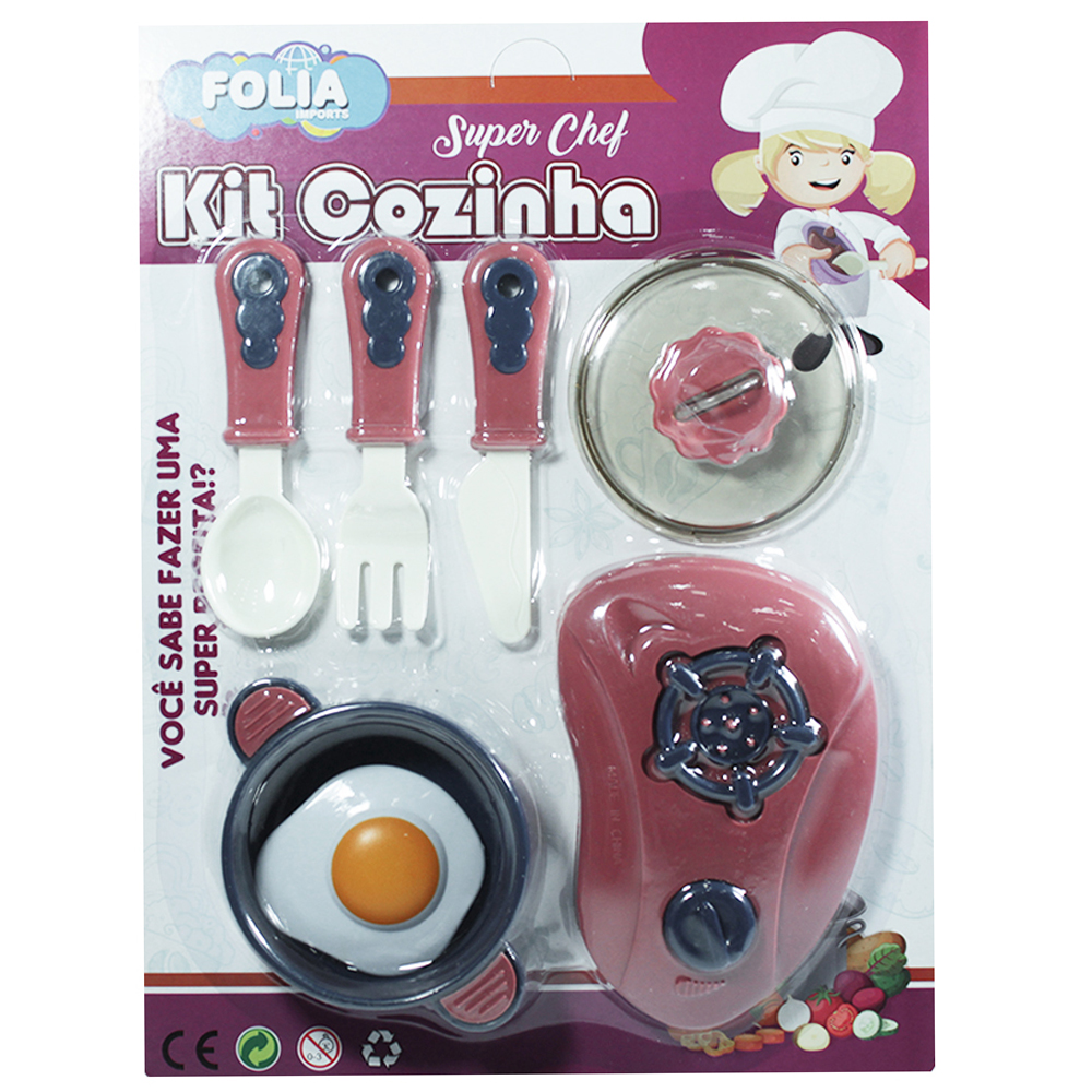 KIT COZINHA INFANTIL COM FOGAO + PANELA E ACESSORIOS SUPER CHEF 7 PECAS