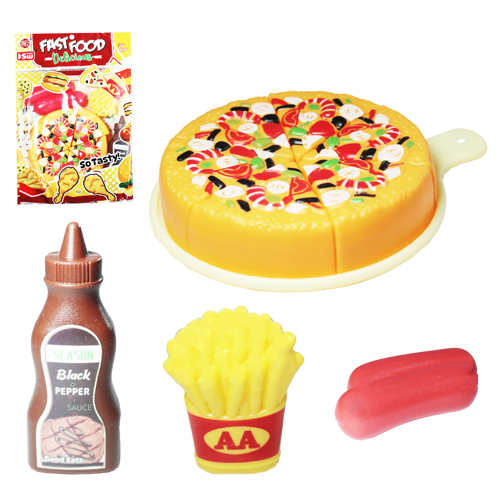 COZINHA INFANTIL COM PIZZA + SALSICHA E ACESSORIOS FAST FOOD DELICIOUS 10 PECAS 