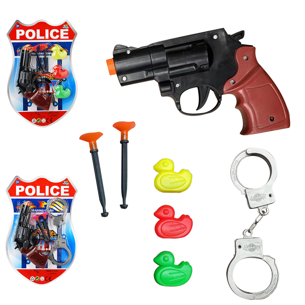 PISTOLA / REVOLVER LANCA DARDO VENTOSA COM 2 DARDOS + ACESSORIOS POLICE  