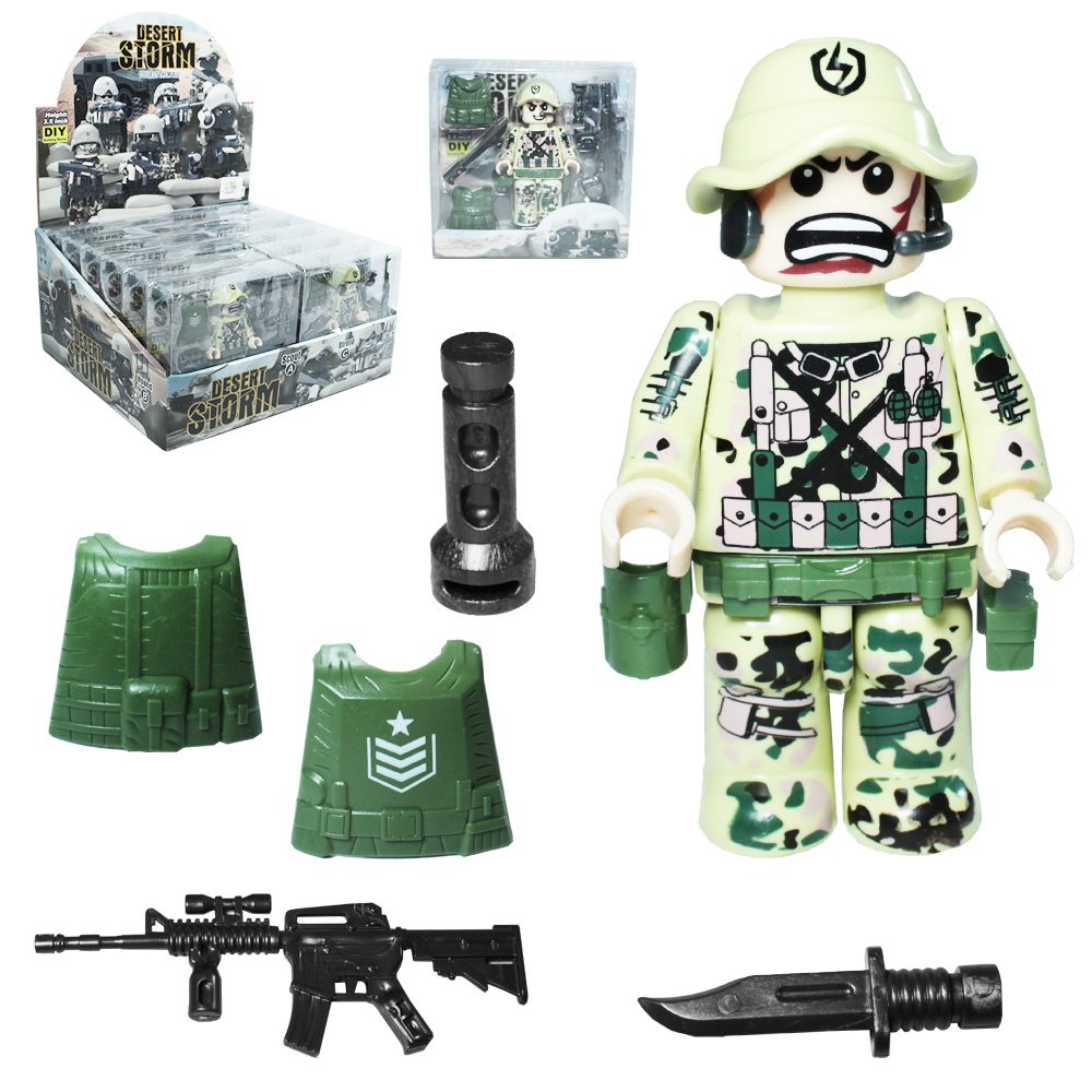 BONECO SOLDADO MILITAR COM ARMA + ACESSORIOS DESERT STORM  