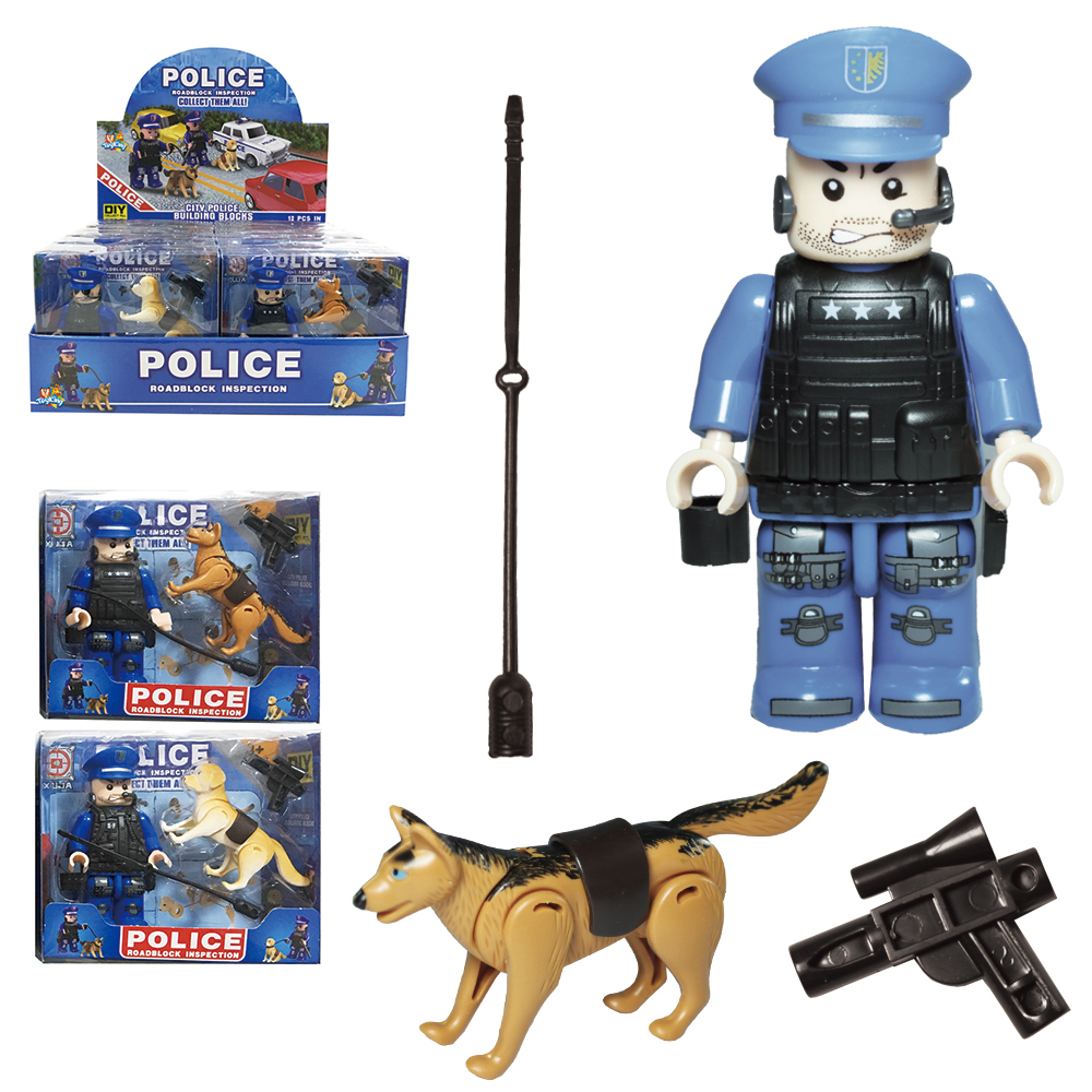 BONECO POLICIAL POLICE MONTA E DESMONTA COM CACHORRO + ACESSORIOS 