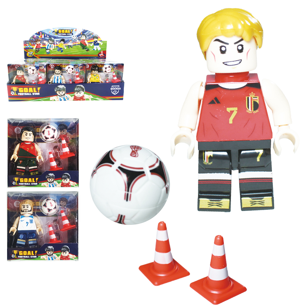 BONECO JOGADOR DE FUTEBOL MONTA E DESMONTA COM BOLA E CONE 4 PECAS TLEG